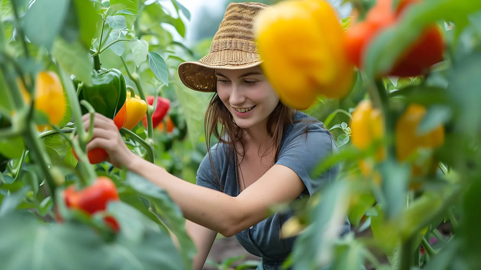 Harvesting Bell Peppers in Organic Garden — free download from Dotvec