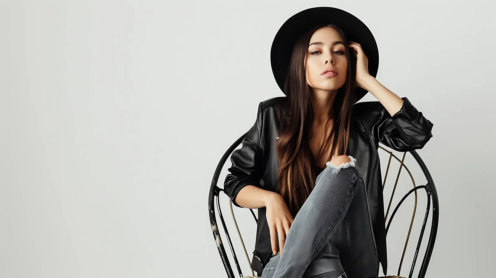 Elegant Young Woman Posing on Chair in Studio — free download from Dotvec