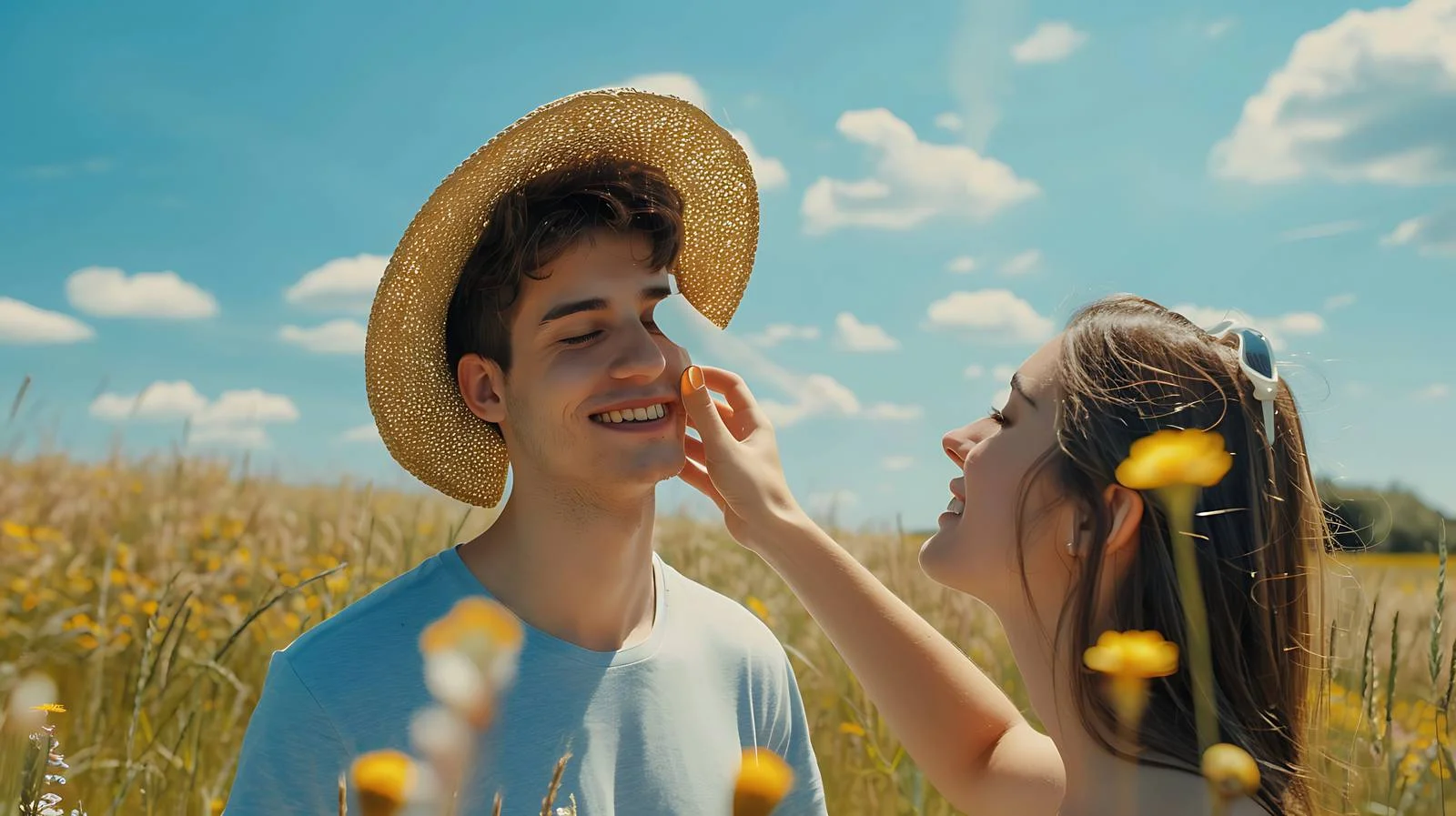 Applying sunscreen to partner outdoors — free download from Dotvec