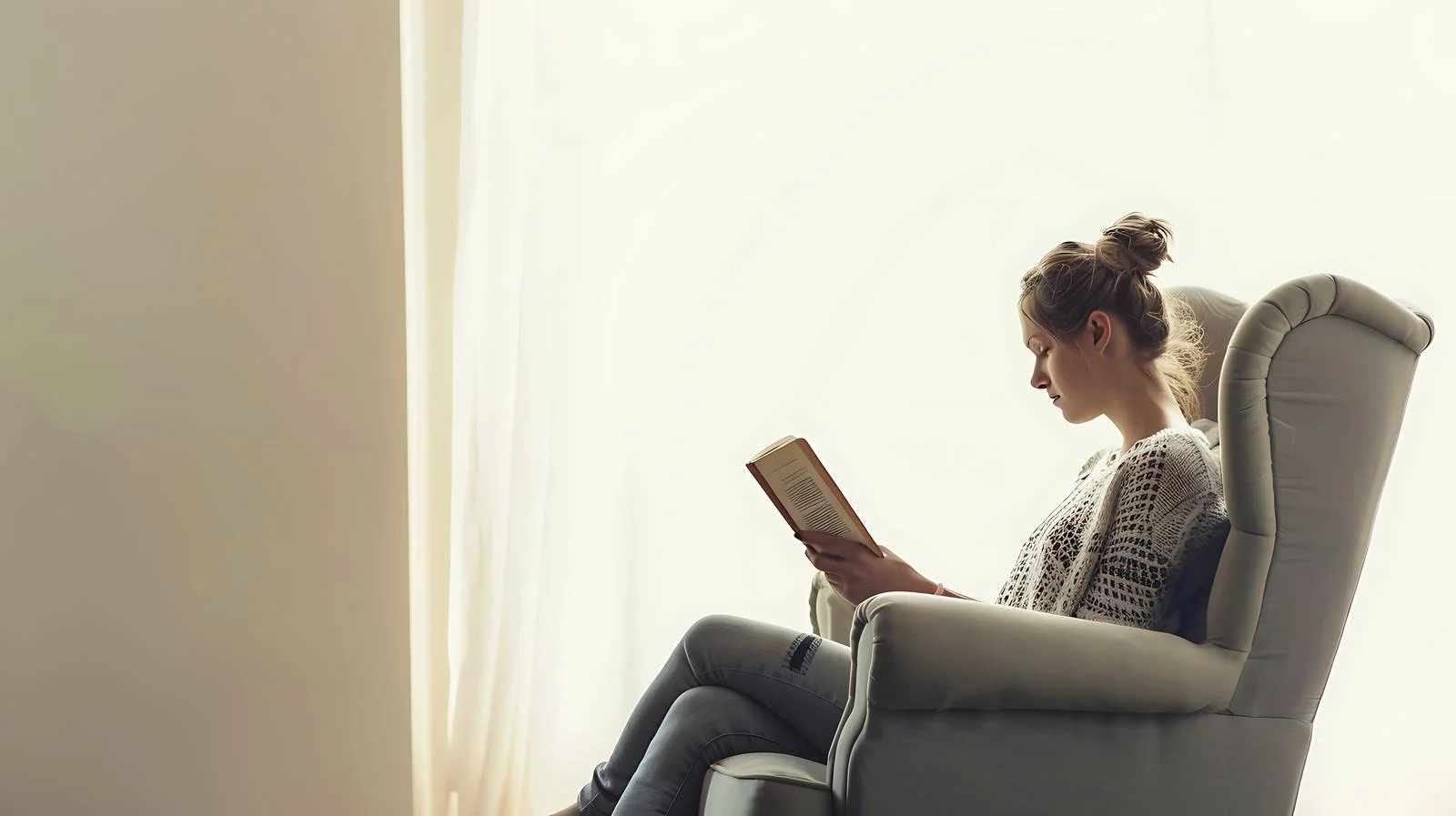 Woman Reading Book on Armchair — free download from Dotvec