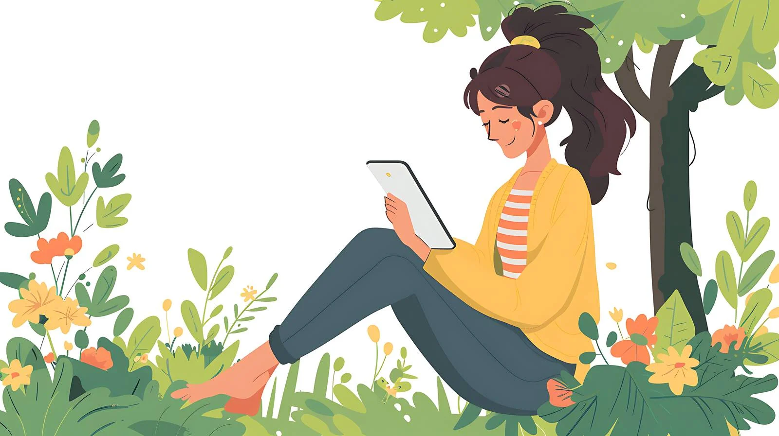 Woman Using Tablet in Park — free download from Dotvec