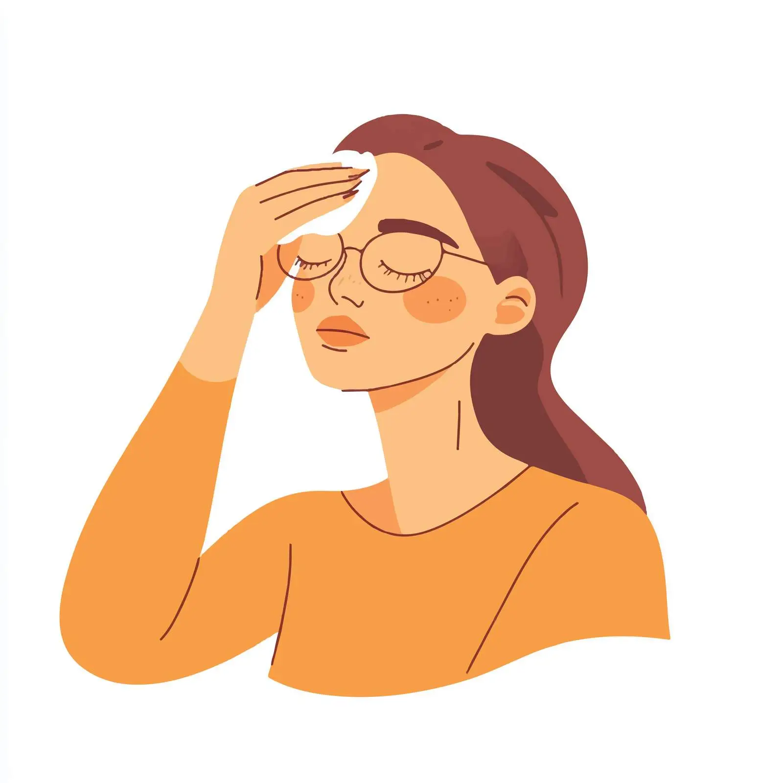 Young Woman Wiping Eyes and Adjusting Glasses — free download from Dotvec