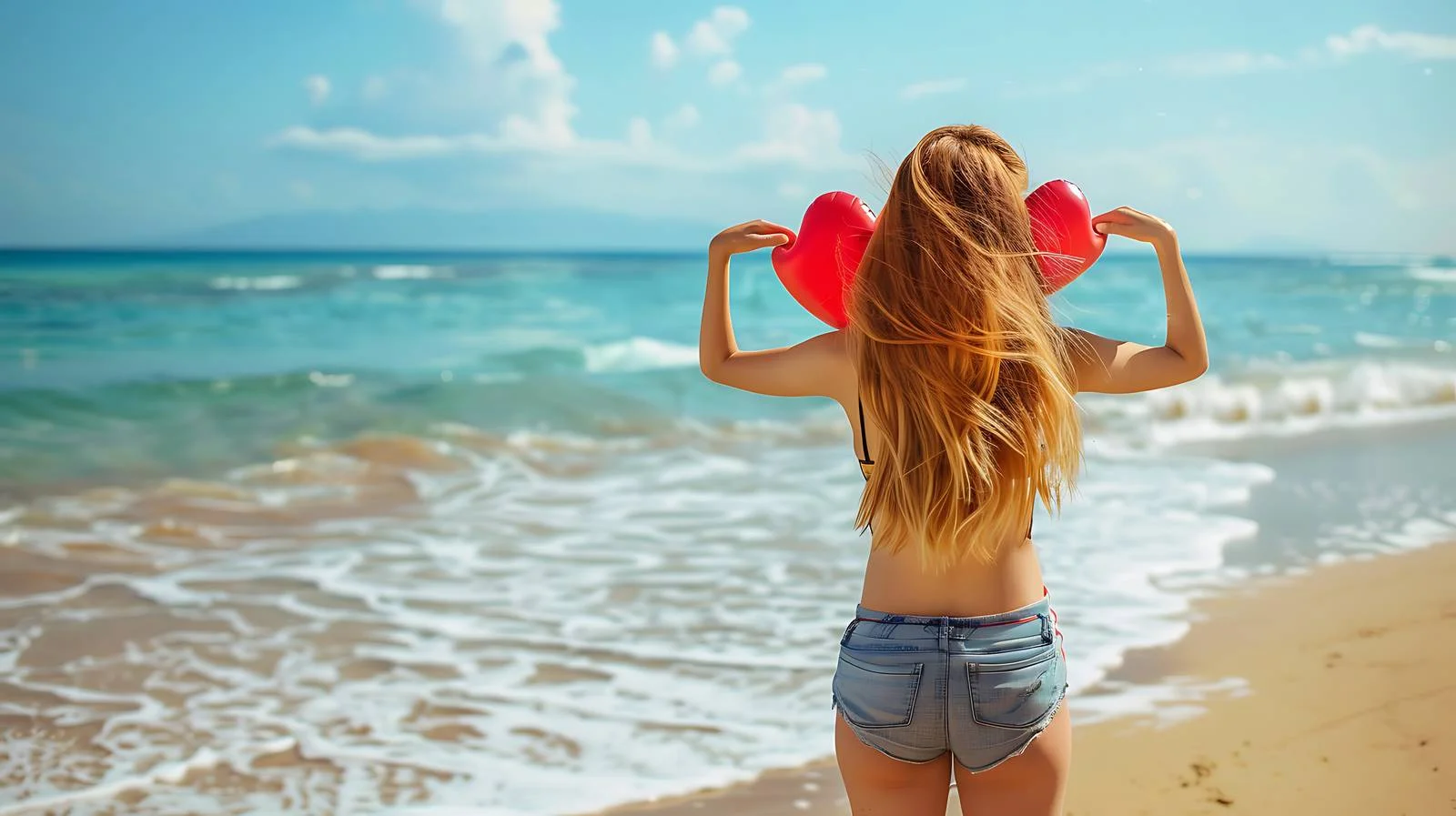 Young Woman Showing Heart Symbol on Beach — free download from Dotvec