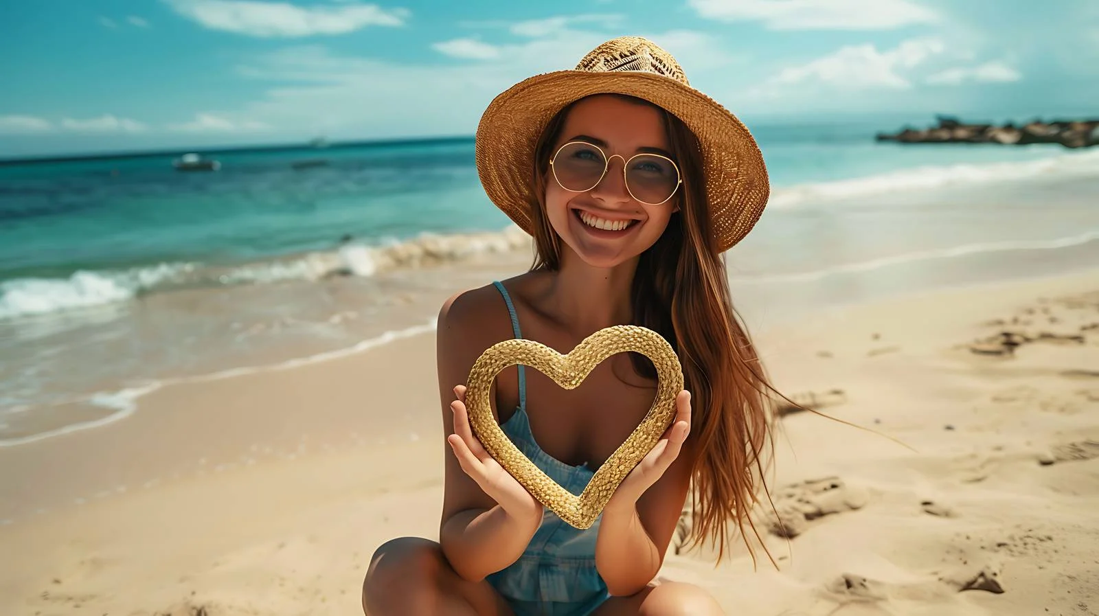 Woman Showing Heart Symbol Beach Summer — free download from Dotvec
