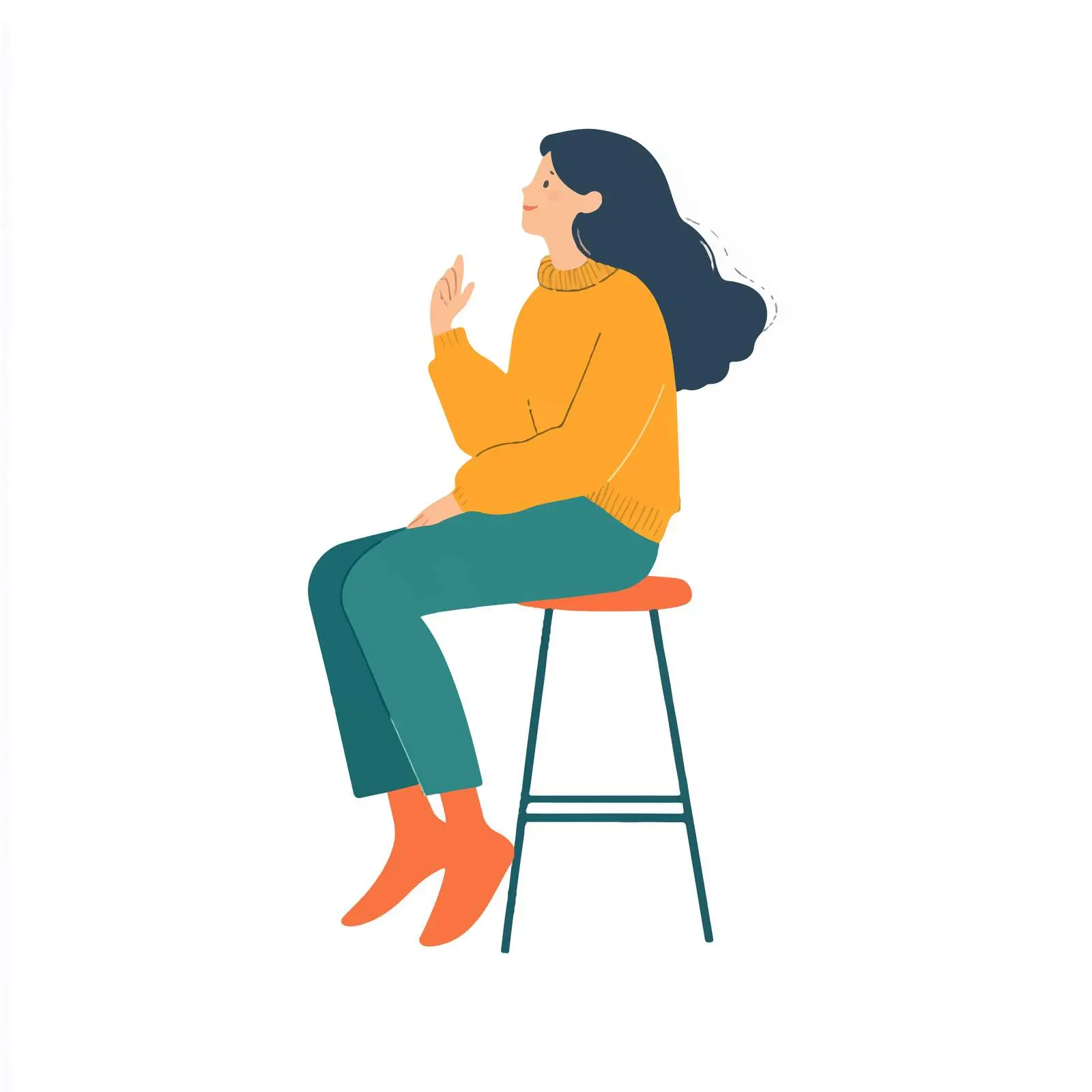 Inviting Gesture of Young Woman on Stool — free download from Dotvec