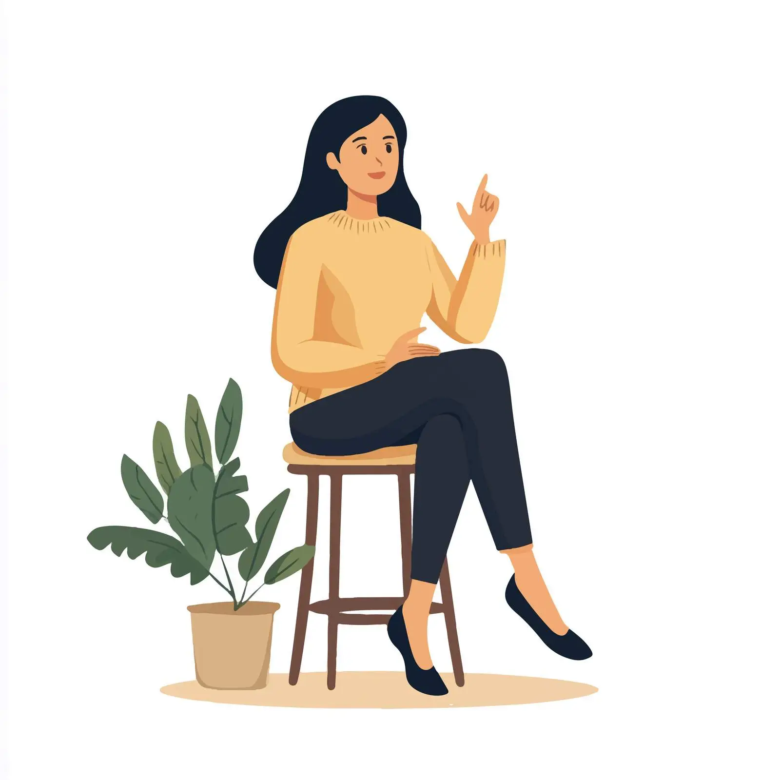Inviting Gesture of Young Woman on Stool — free download from Dotvec