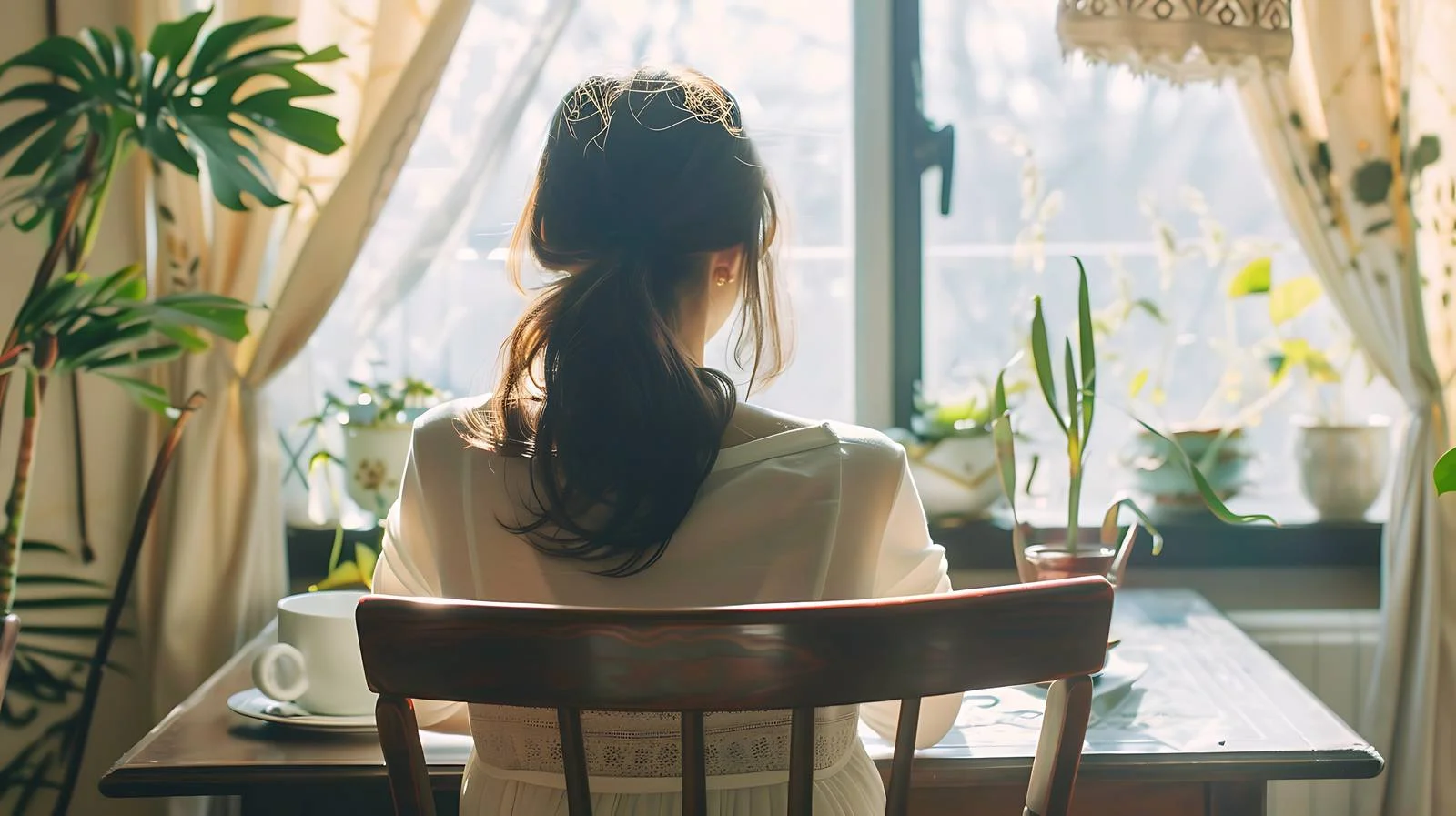 Young Woman Sitting at Home Table — free download from Dotvec