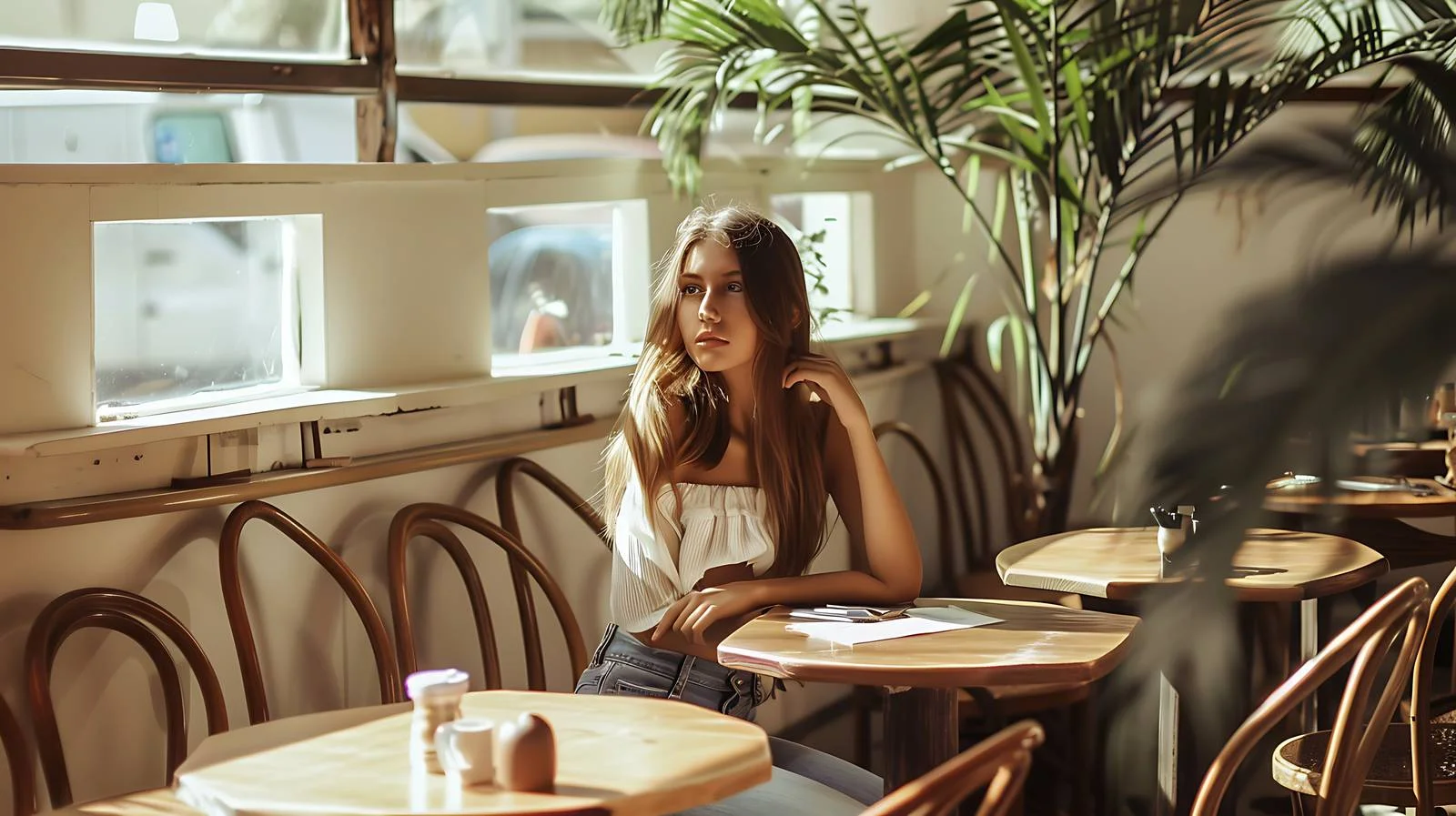 Elegant young lady in restaurant solitude — free download from Dotvec