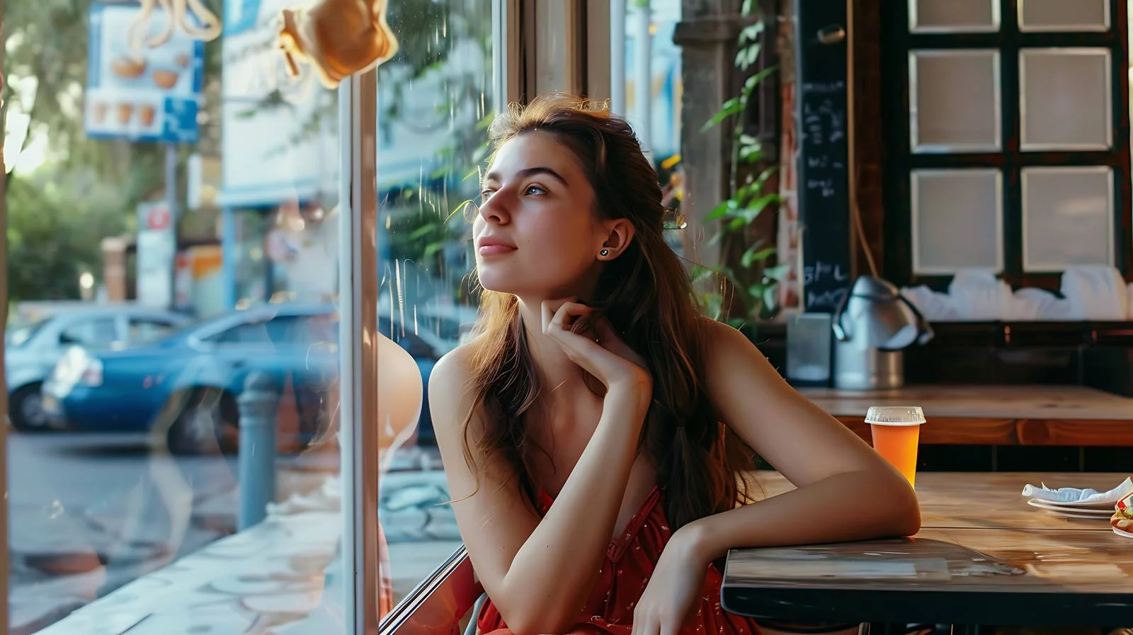 Elegant Woman Dining Alone in Modern Restaurant — free download from Dotvec