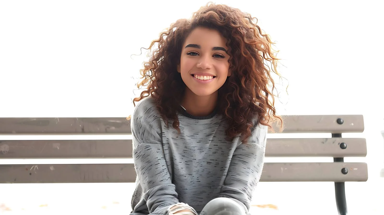 Serene Woman on Bench, Isolated Smiling — free download from Dotvec