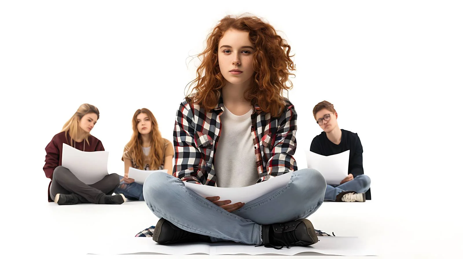 Young Woman with Papers and Friends — free download from Dotvec