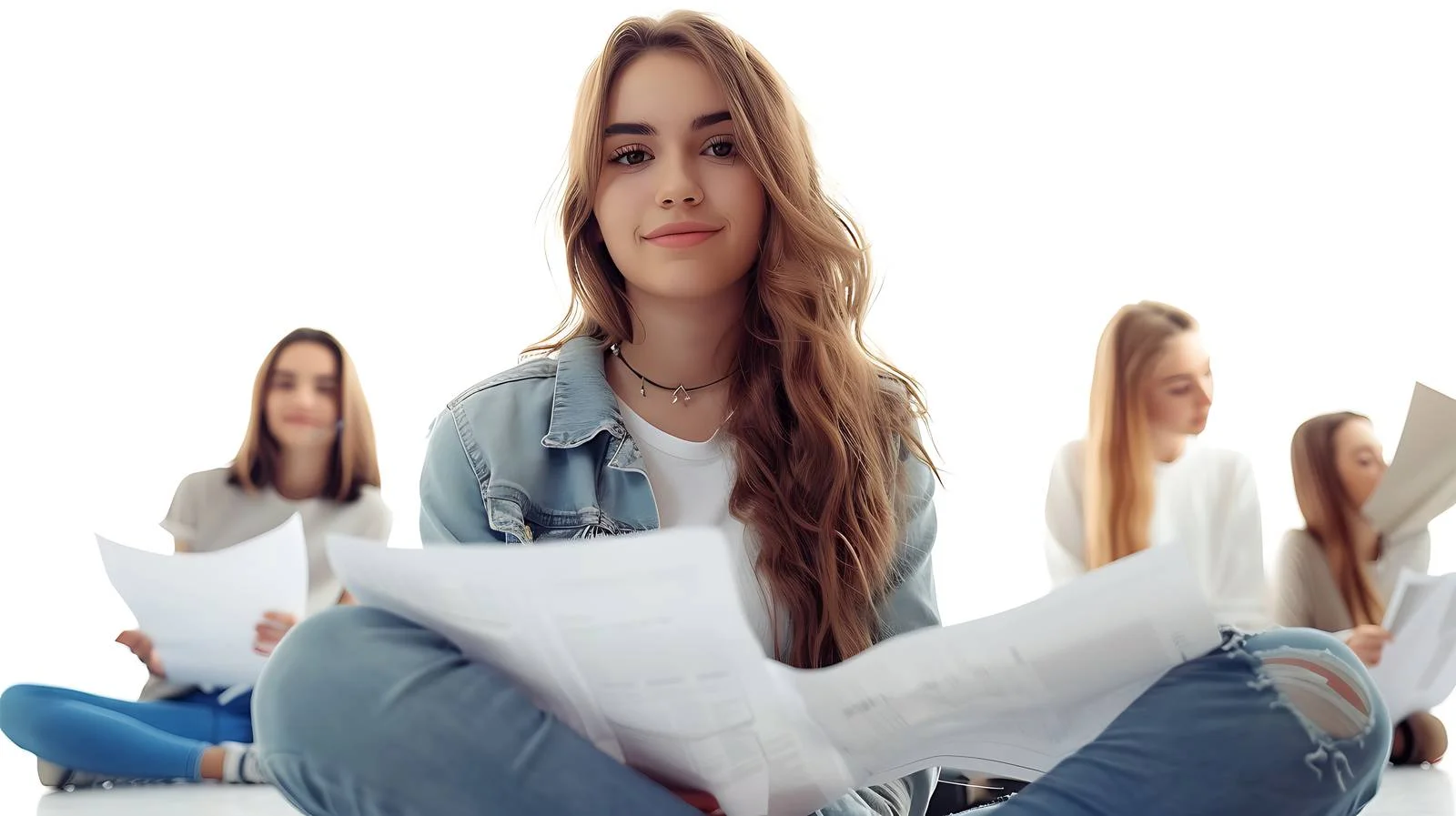 Young Woman with Friends and Papers — free download from Dotvec