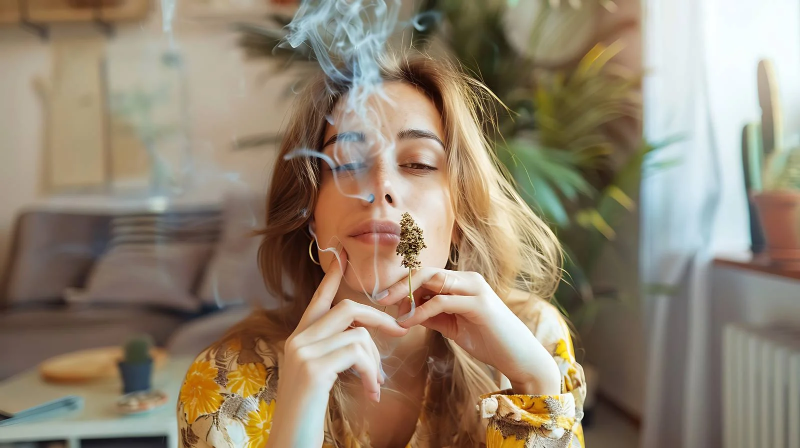 Young Woman Smoking Cannabis at Home — free download from Dotvec