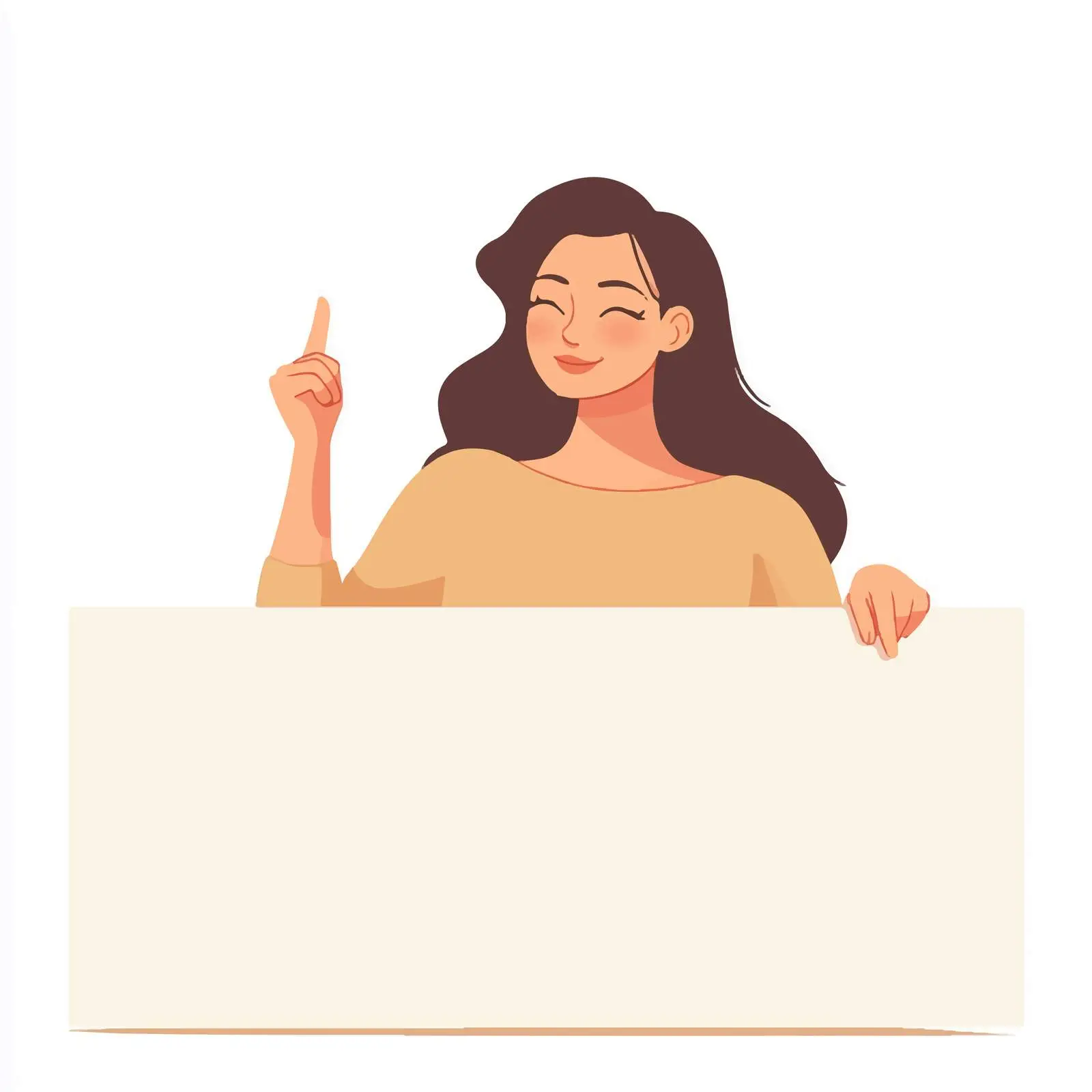 Young Woman Pointing Behind White Banner — free download from Dotvec