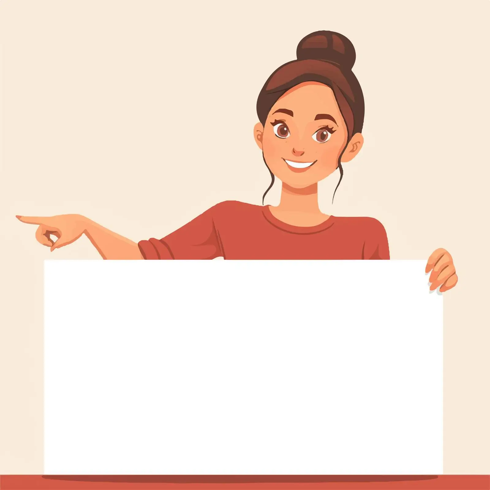 Young Woman Pointing Behind White Banner — free download from Dotvec