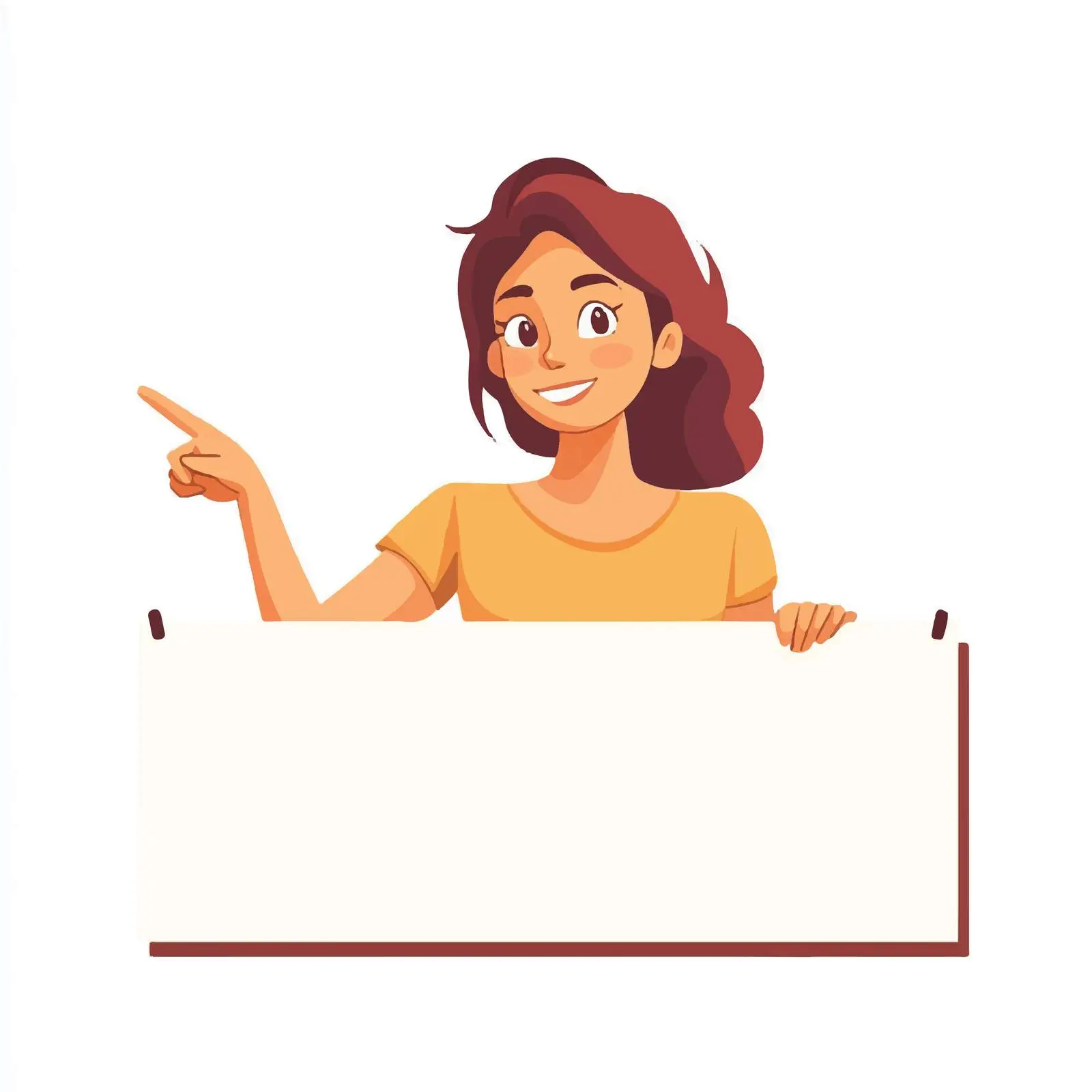 Young Woman Pointing Behind White Banner – free clear space image from Dotvec
