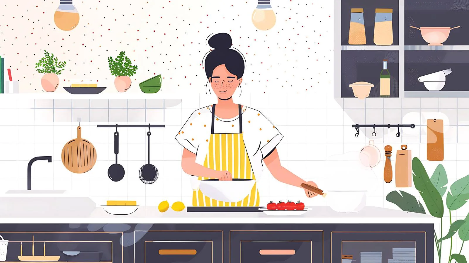 Cooking Woman Stirring Bowl in Kitchen — free download from Dotvec