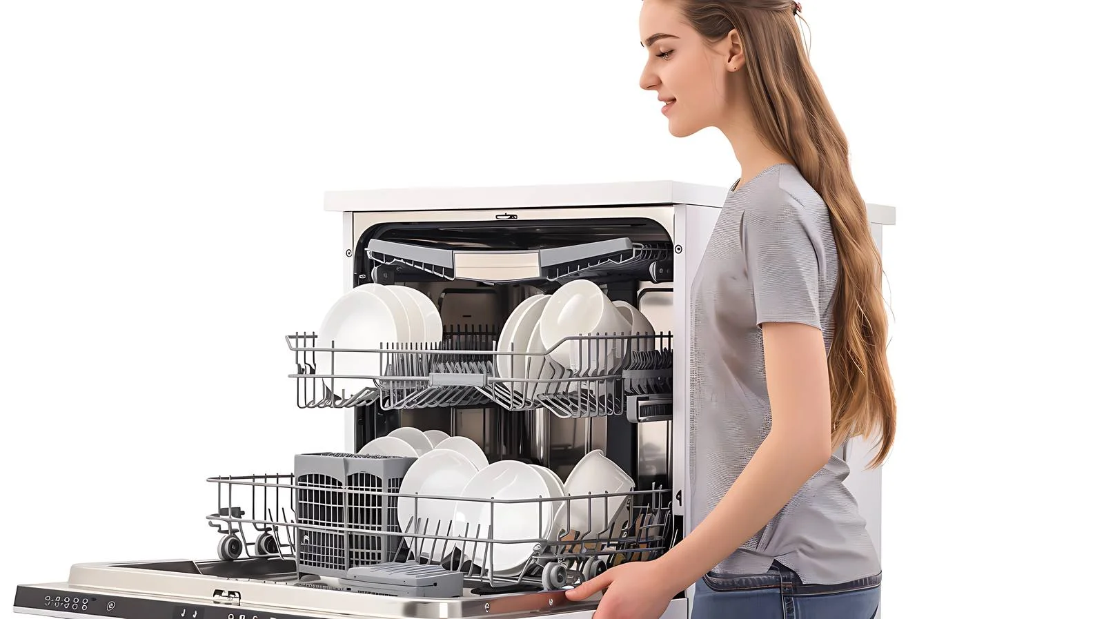 Woman unloads dishwasher — free download from Dotvec