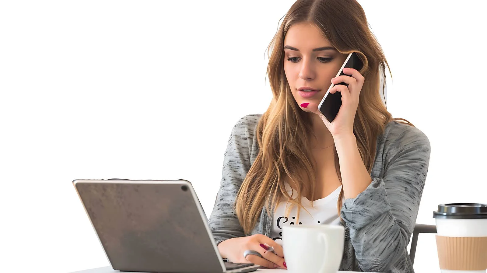 Busy Woman Multitasking with Mobile Phone — free download from Dotvec