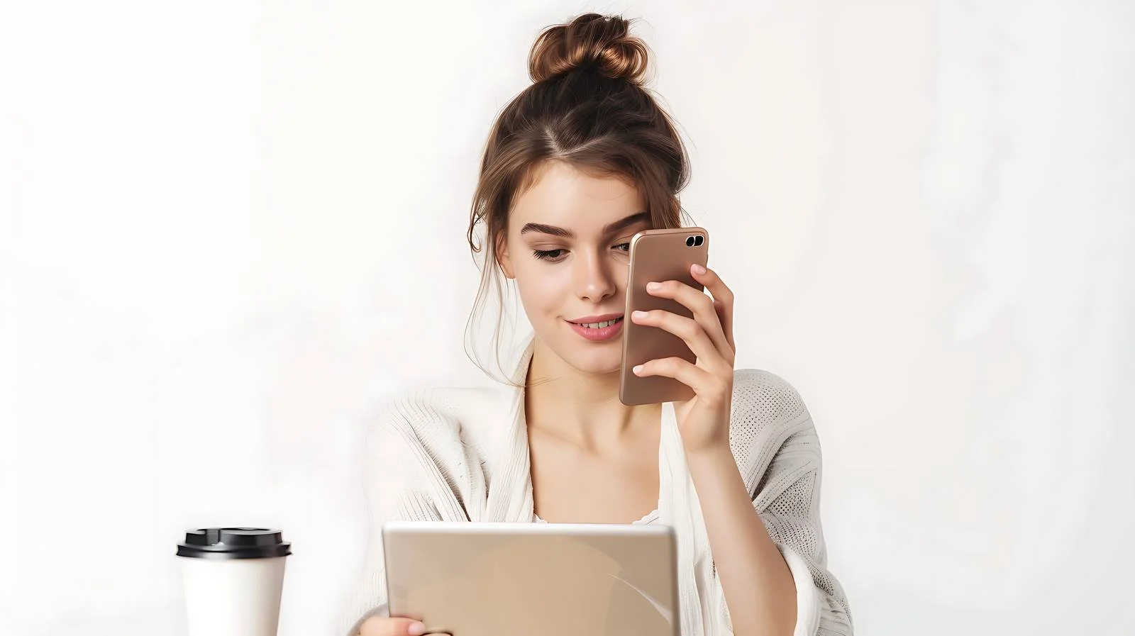 Multitasking Young Woman on Mobile Phone — free download from Dotvec