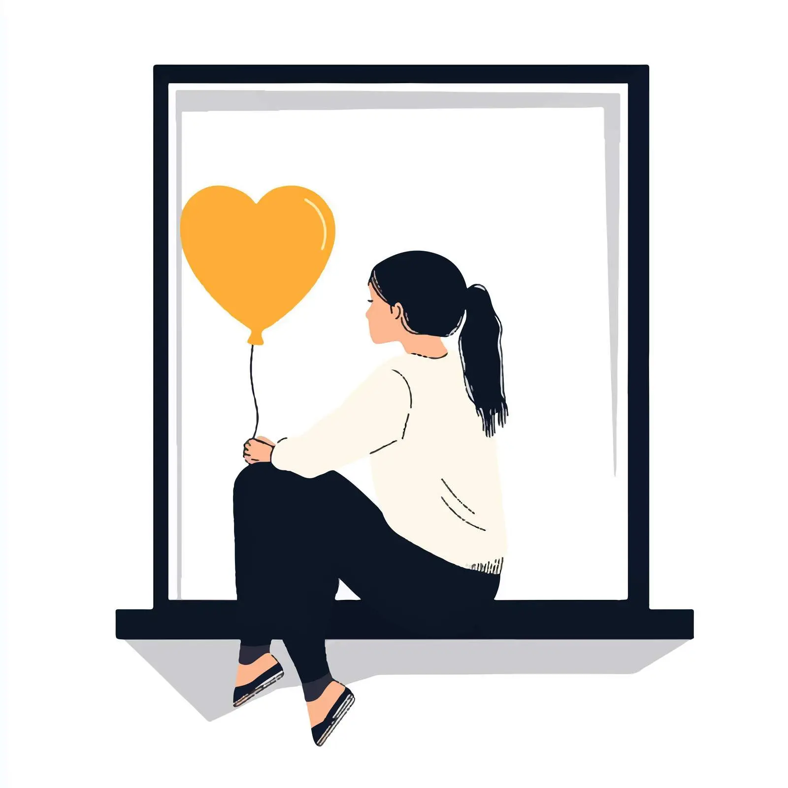Young Woman Contemplating Love with Yellow Balloon — free download from Dotvec