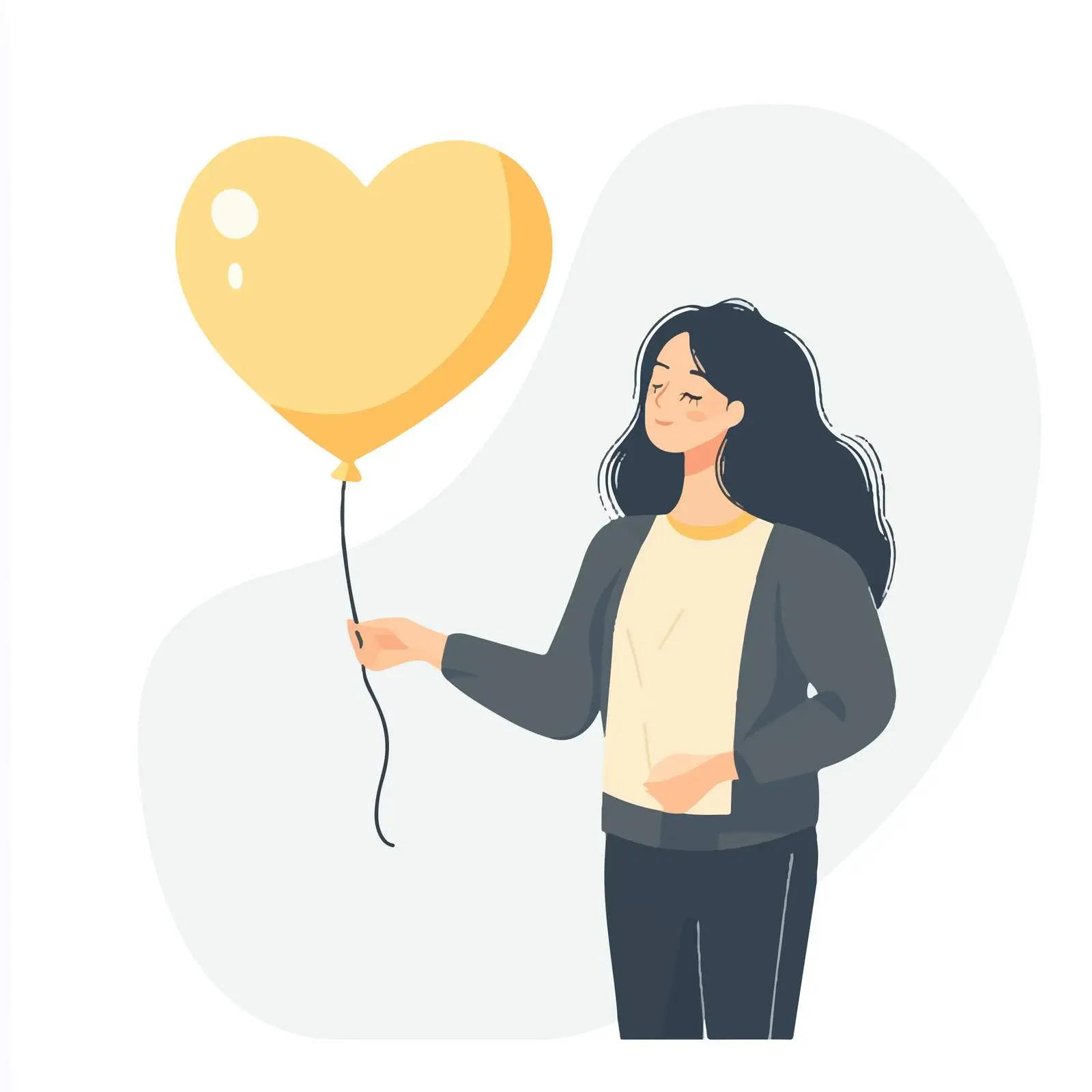Young Woman Contemplating Love with Yellow Balloon — free download from Dotvec