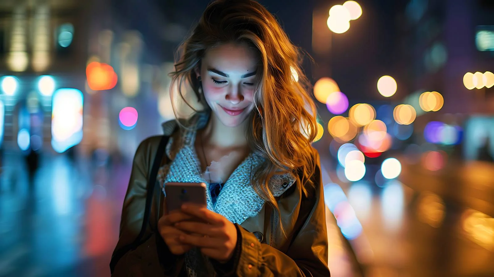 Night City Smartphone Use by Young Woman — free download from Dotvec
