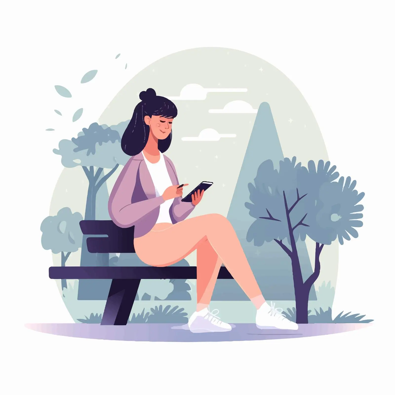 Young Woman in Park Using Smartphone - Cartoon Vector — free download from Dotvec