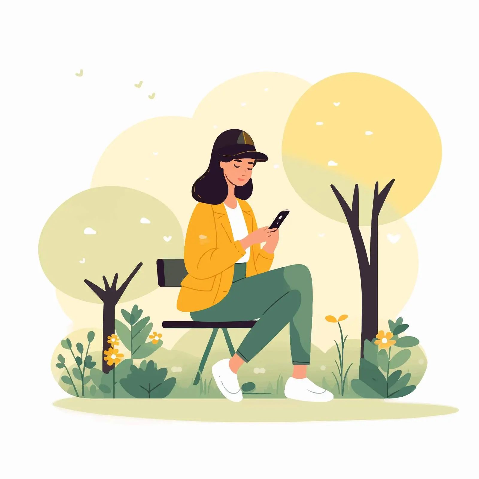Young Woman Using Smartphone in Park Vector Art — free download from Dotvec