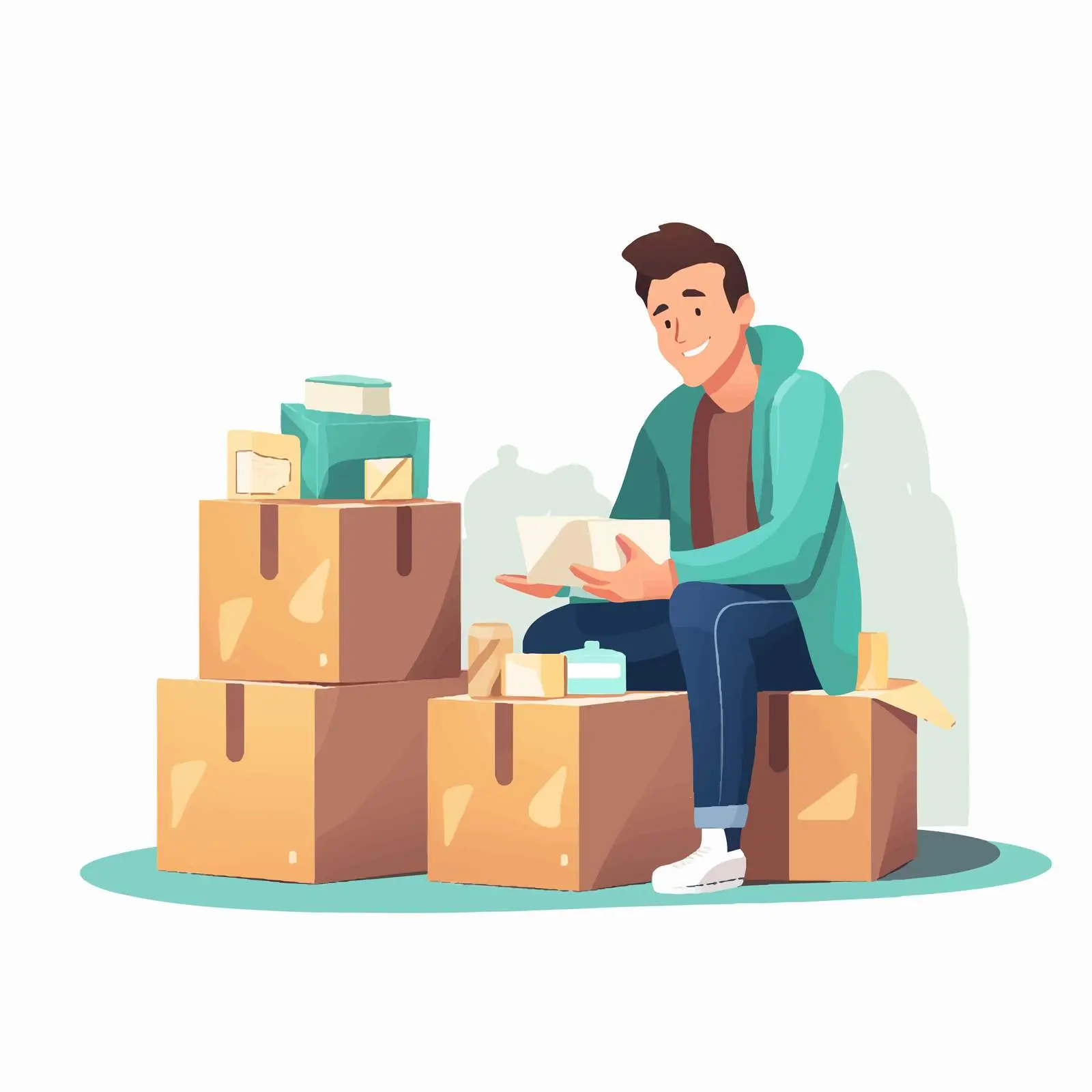 Young Woman Volunteer with Donation Boxes Cartoon — free download from Dotvec