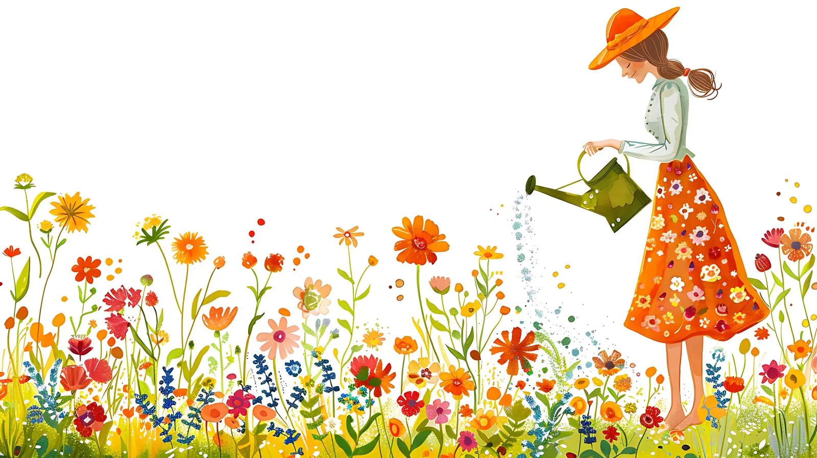 Woman Watering Flowers in Isolated Garden — free download from Dotvec