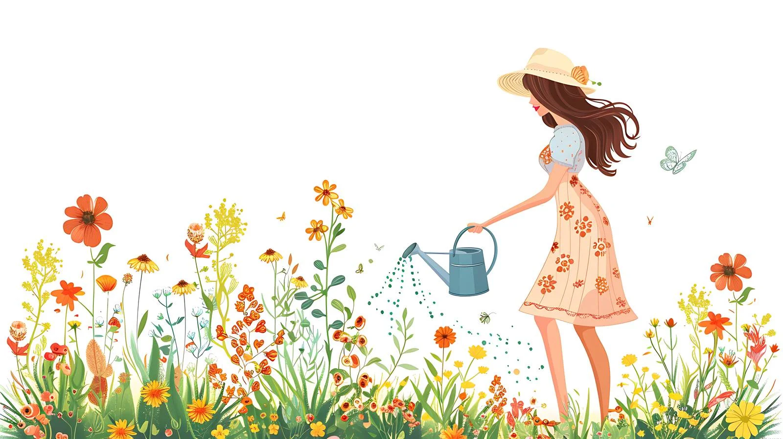 Woman Watering Flowers in Isolated Garden — free download from Dotvec