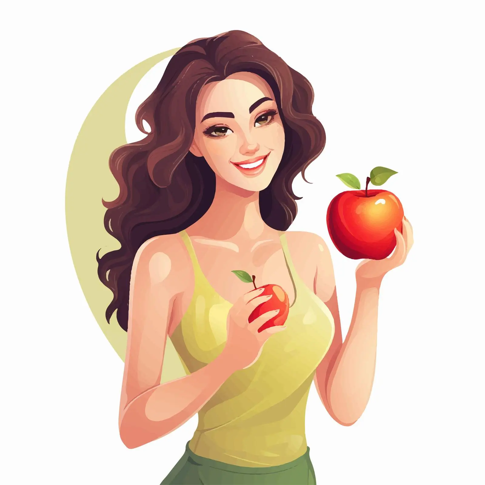 Healthy Food Cartoon of Young Woman with Apple — free download from Dotvec