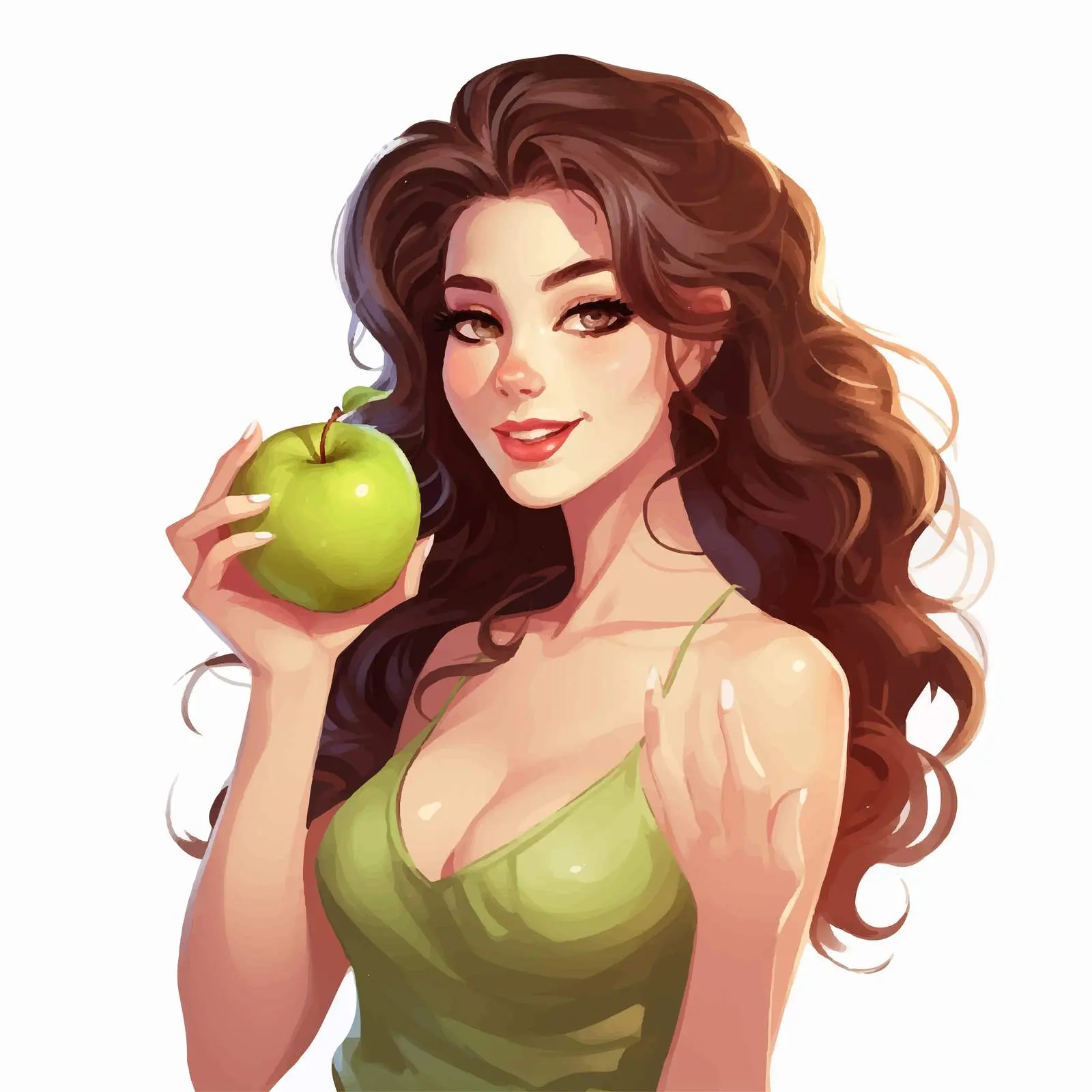 Healthy Cartoon Woman Holding an Apple – free vibrant graphics image from Dotvec