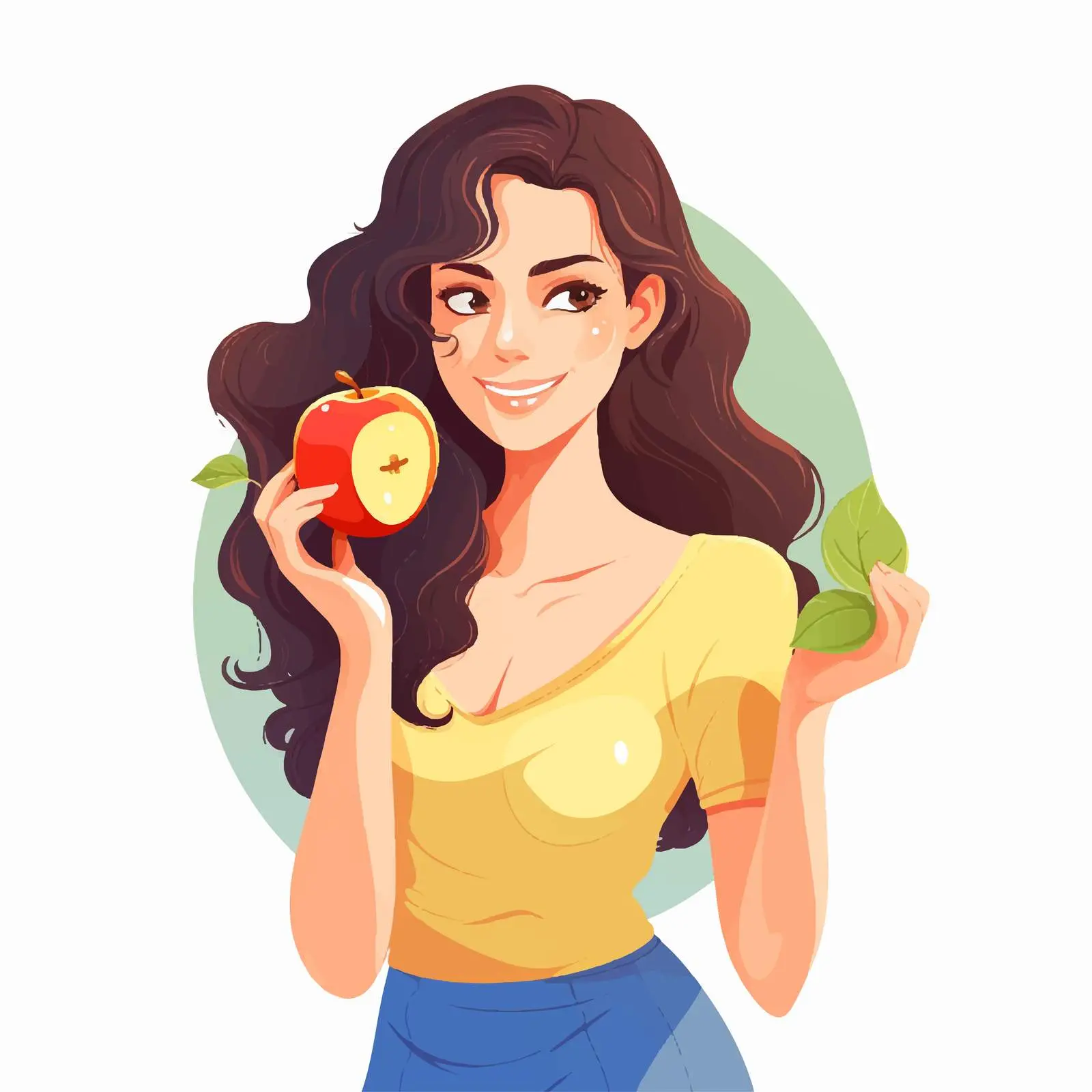 Healthy Food Cartoon of Young Woman with Apple — free download from Dotvec