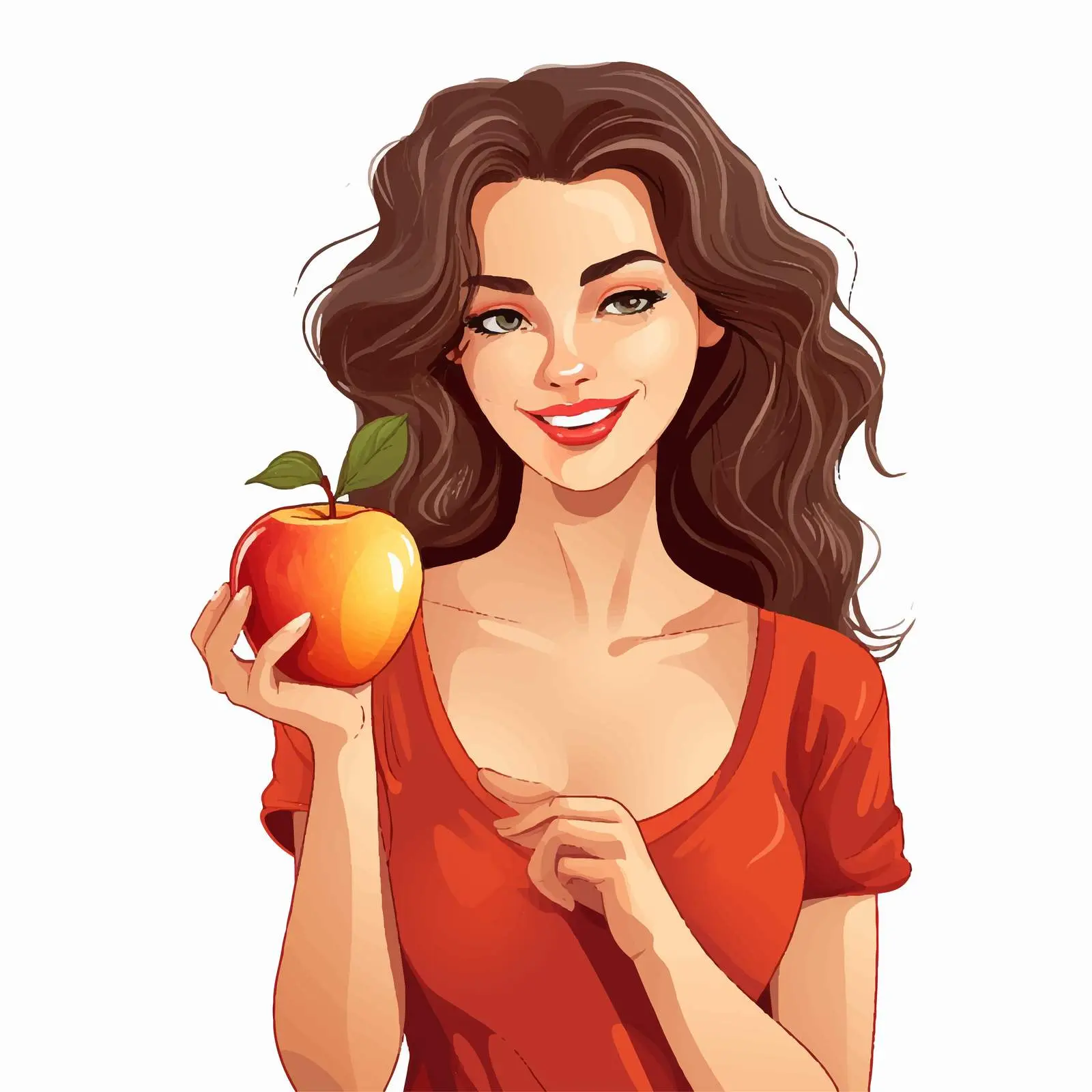 Healthy Food Cartoon Vector with Young Woman and Apple — free download from Dotvec