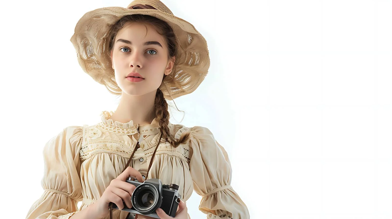 Vintage Style Young Woman with Camera — free download from Dotvec