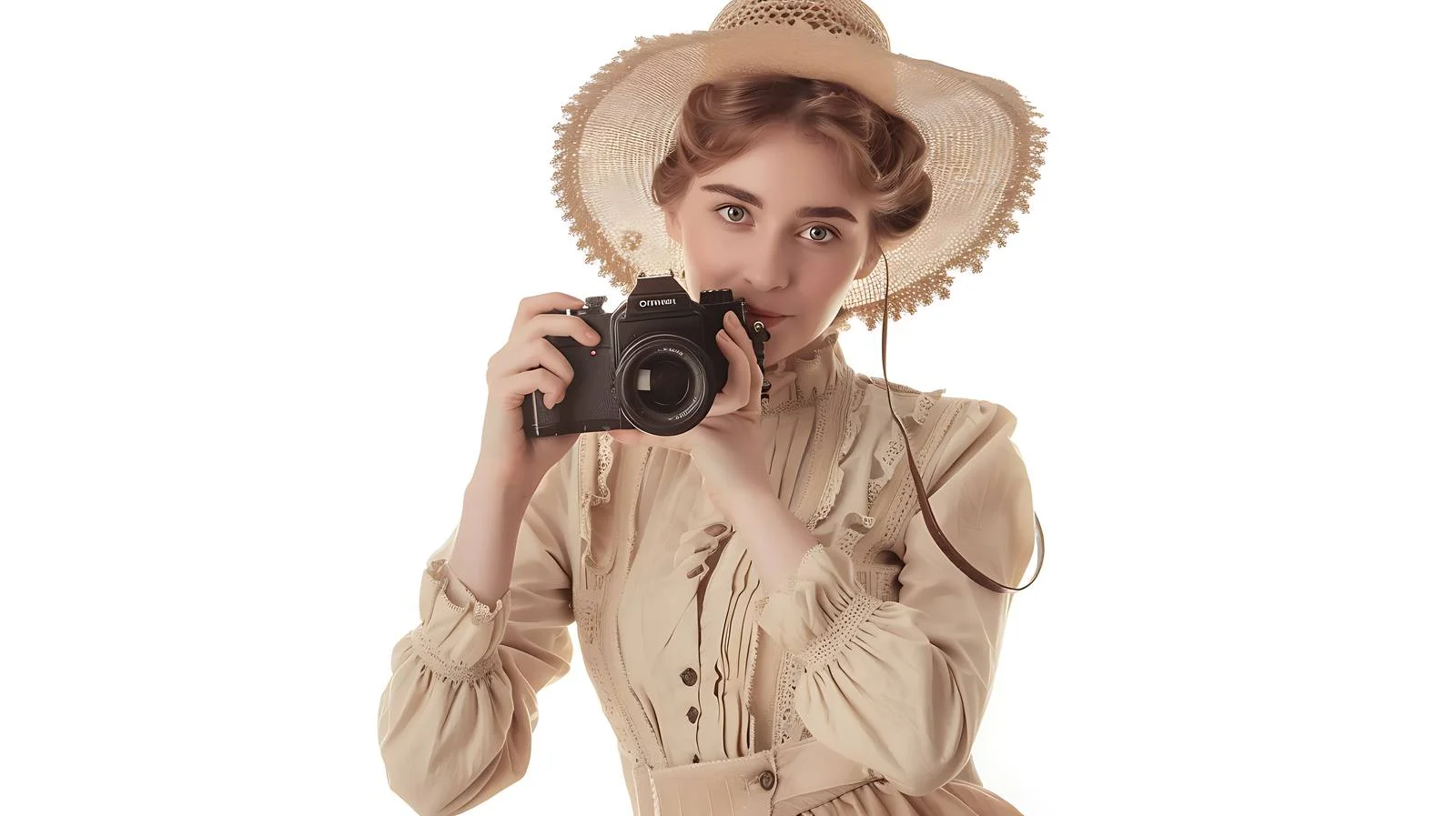 Elegant lady in vintage wear with camera — free download from Dotvec