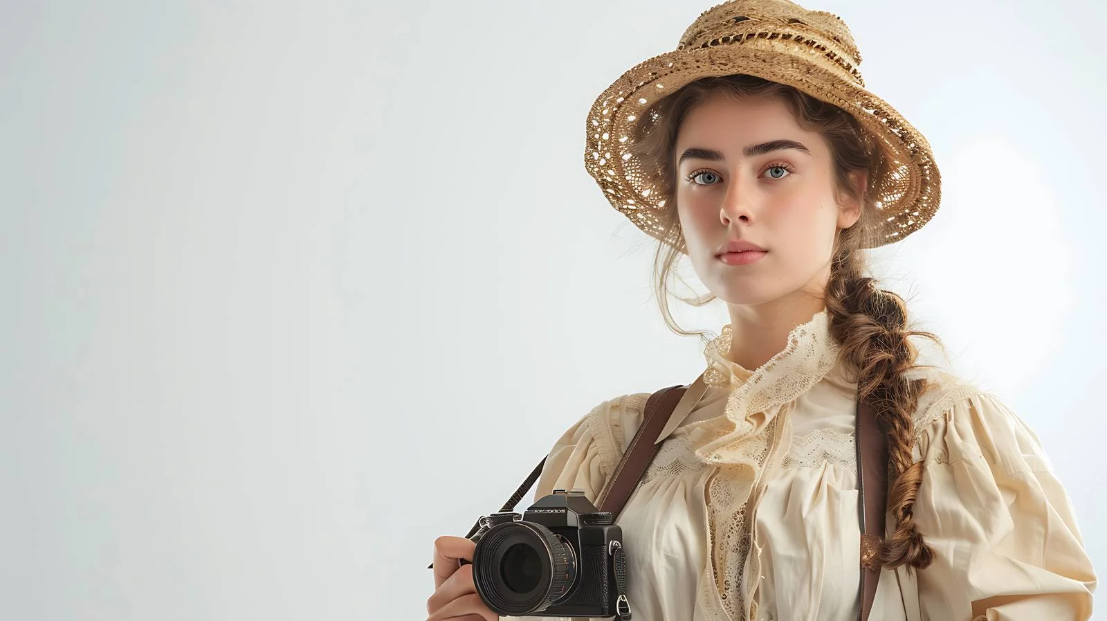 Vintage Style Young Woman with Camera — free download from Dotvec
