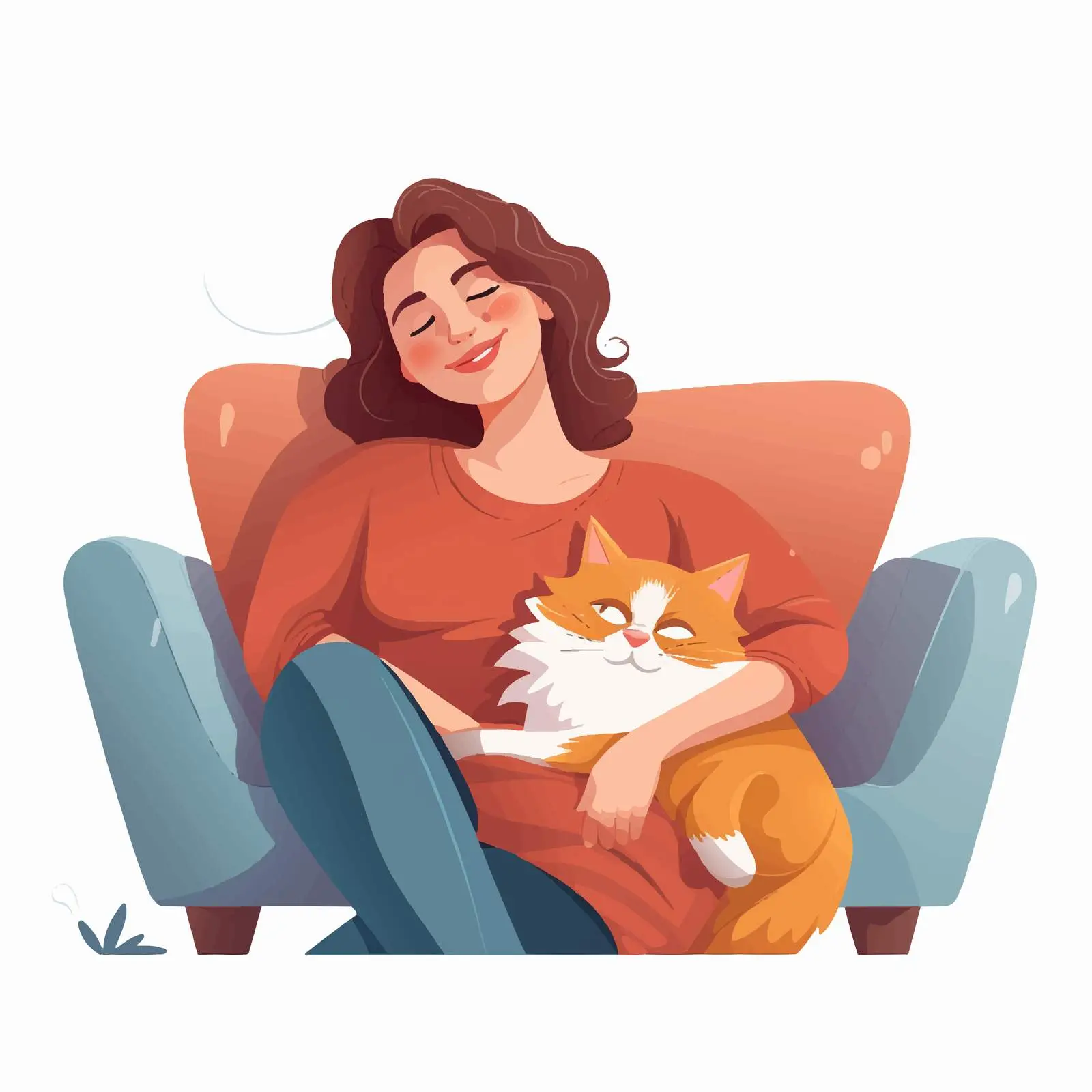 Young Woman and Cat Cartoon Vector Art — free download from Dotvec