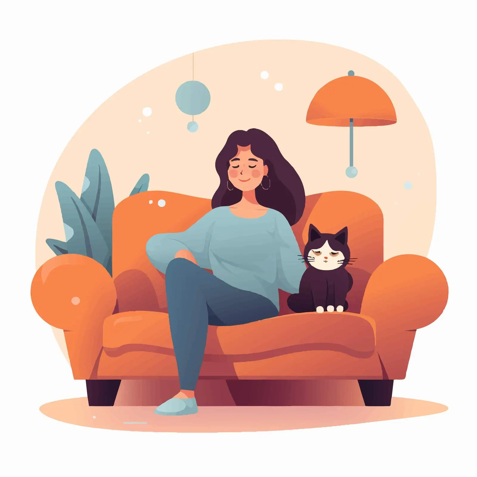 Young Woman and Cat Cartoon Vector Illustration — free download from Dotvec