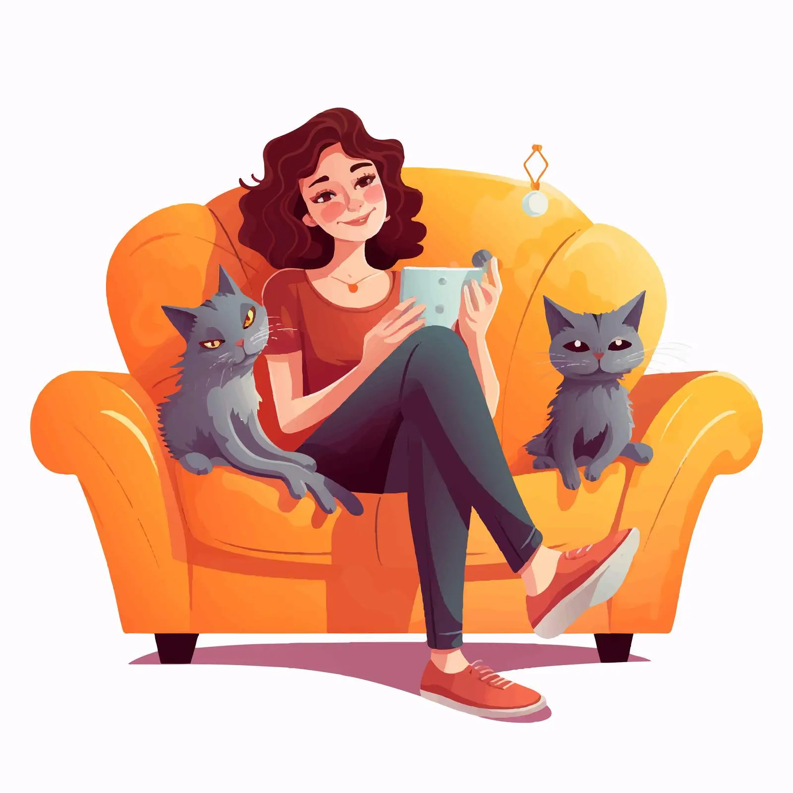 Young Woman with Cat on Sofa Cartoon Vector — free download from Dotvec