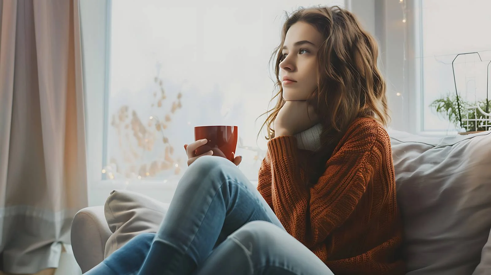 Relaxed Woman Enjoying Coffee on Couch — free download from Dotvec
