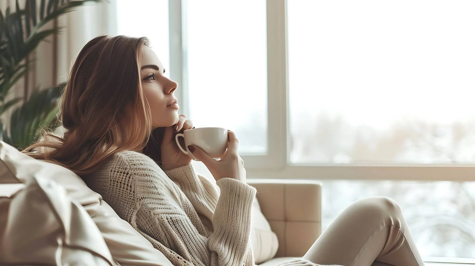 Relaxed Woman with Coffee on Couch — free download from Dotvec