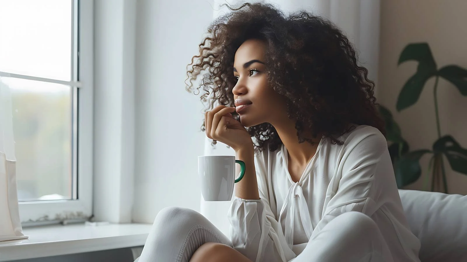 Relaxed Woman Enjoying Coffee on Couch — free download from Dotvec