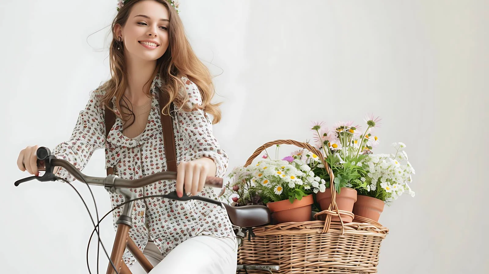 Young Woman with Bicycle and Flower Pots — free download from Dotvec