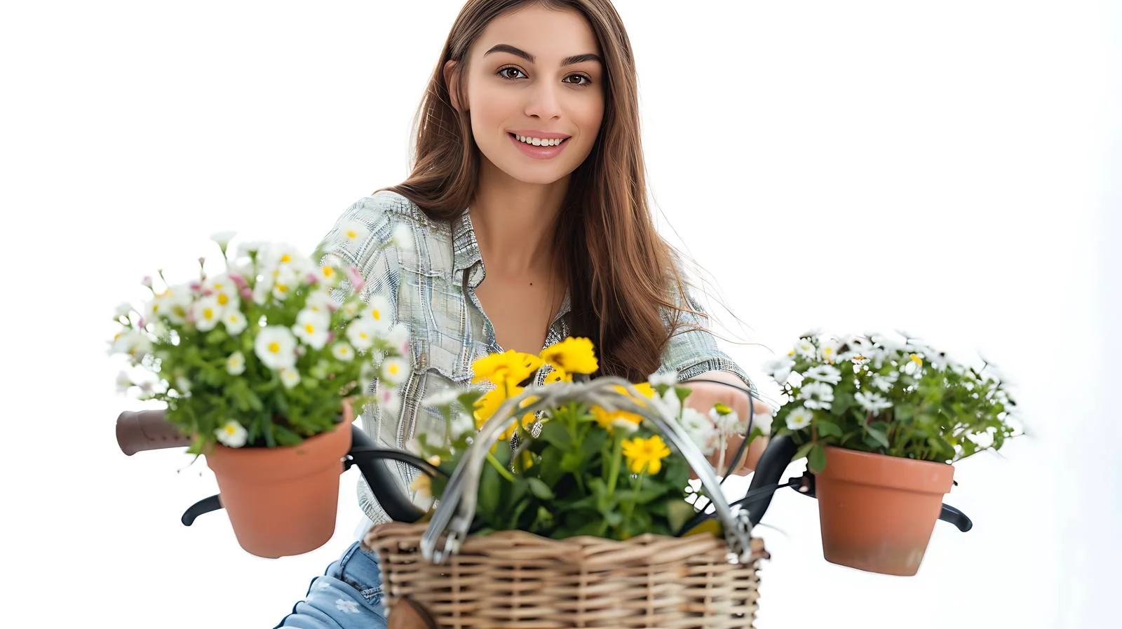 Woman Cycling with Flower Pots — free download from Dotvec