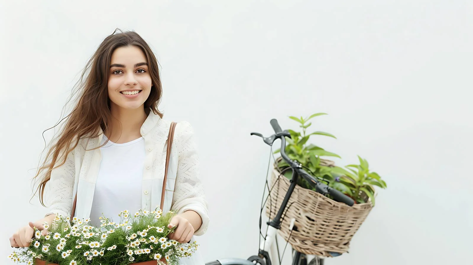 Woman with Bicycle and Flower Pots — free download from Dotvec