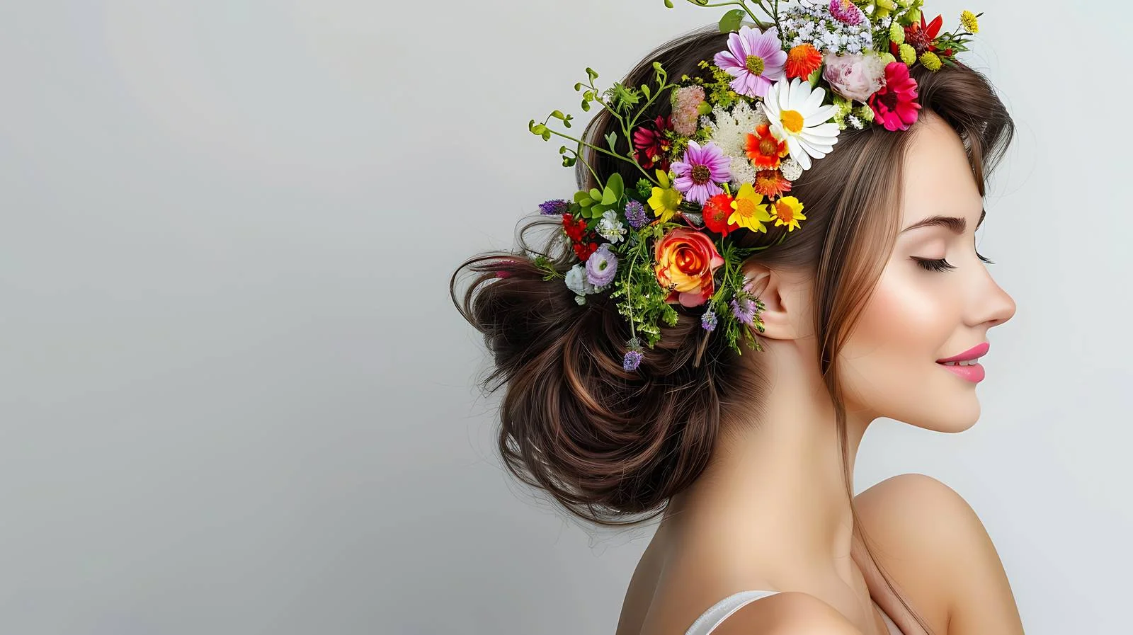 Elegant young woman with floral hairstyle — free download from Dotvec