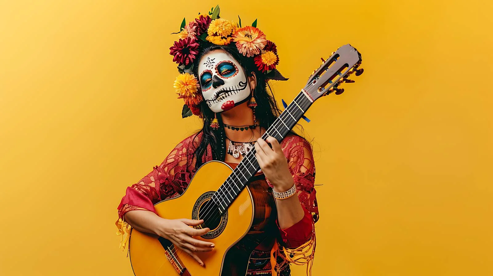 Artistic Woman with Skull Face Paint — free download from Dotvec